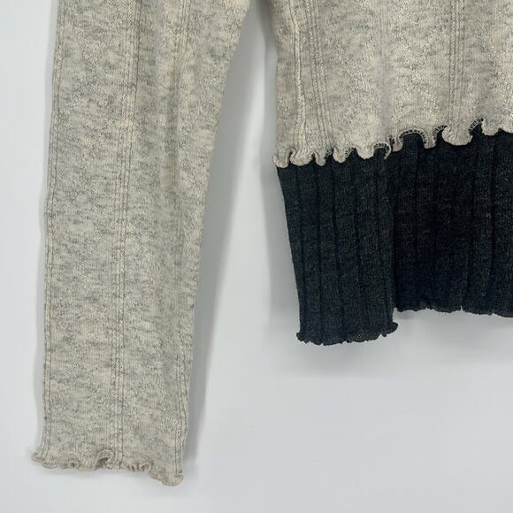 Vintage 90s Cottage Granny Cardigan Medium Sweater Top Shrunken Crop Ruffle Rib - Picture 5 of 6